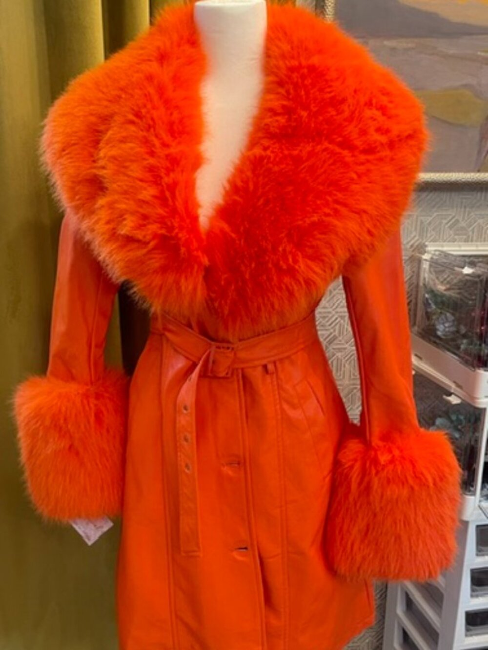 NWT Orange Faux leather and fur Coalition LA jacket
